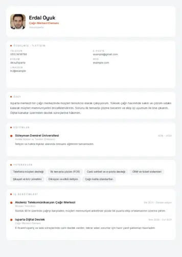 Çağrı Merkezi cv indir